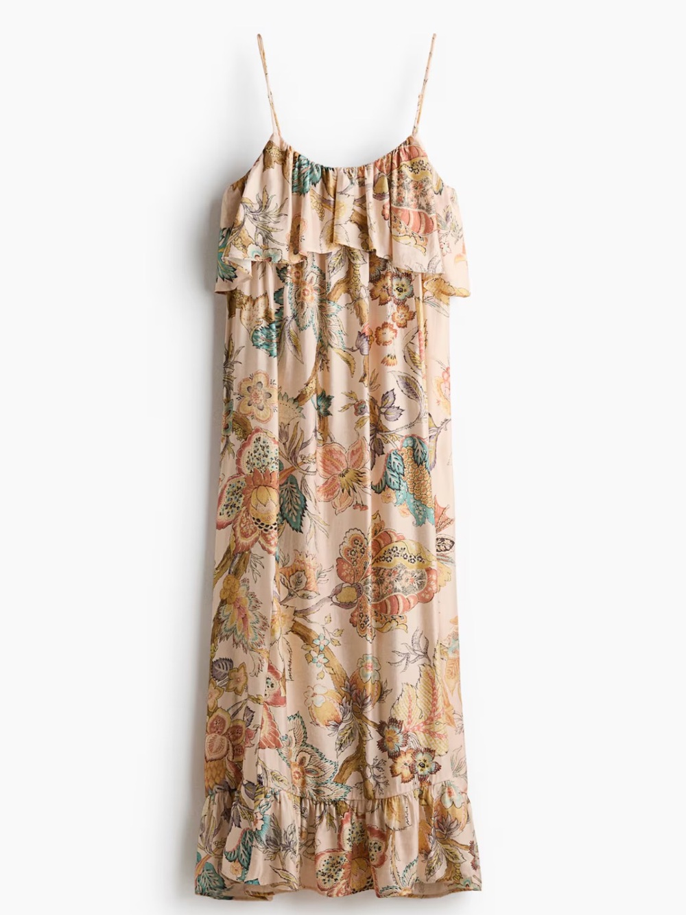 Floral Ruffle Maxi Dress in Blush Pink RUFFLE-TRIMMED A-LINE DRESS